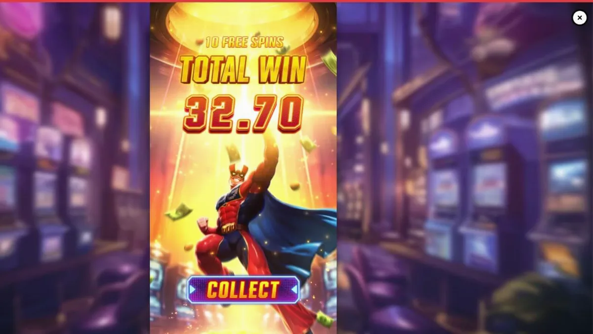 Interface vibrante e neon do jogo de slot Super Wildrix com tema de super-herói